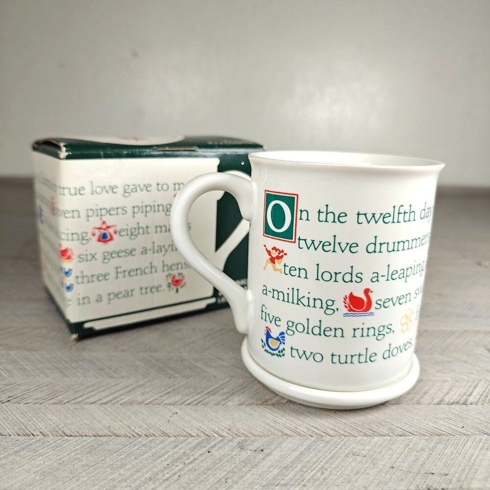 Vintage Hallmark Mug Mates Twelve Days Of Christmas With Matching Lid/Coaster